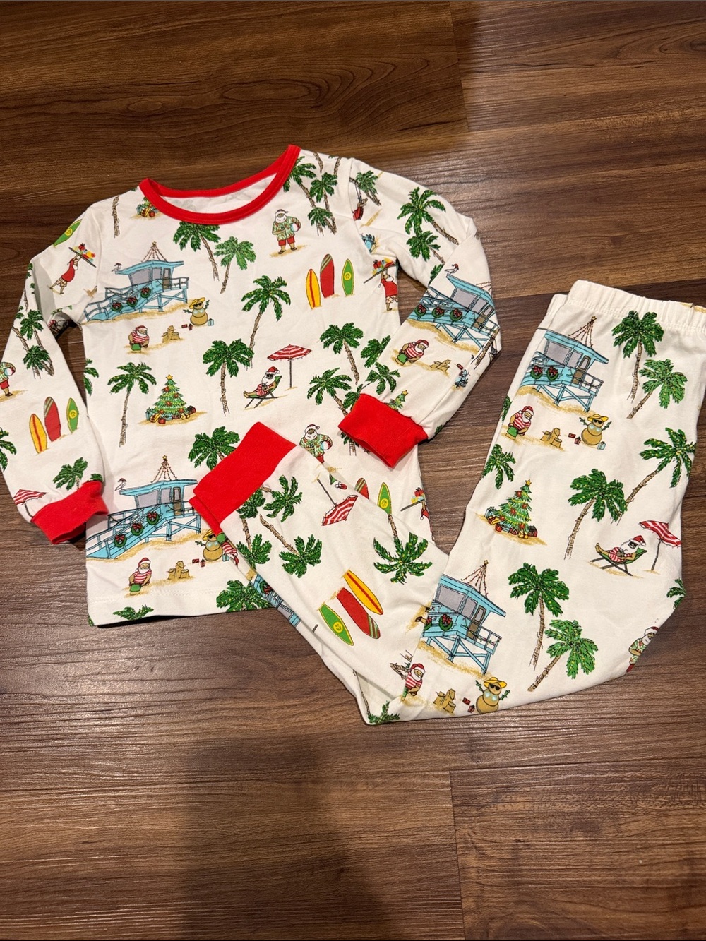 Bed Head PJs 5T Kids Santa Beach Vacation Palm Tree Holiday Pajama Set